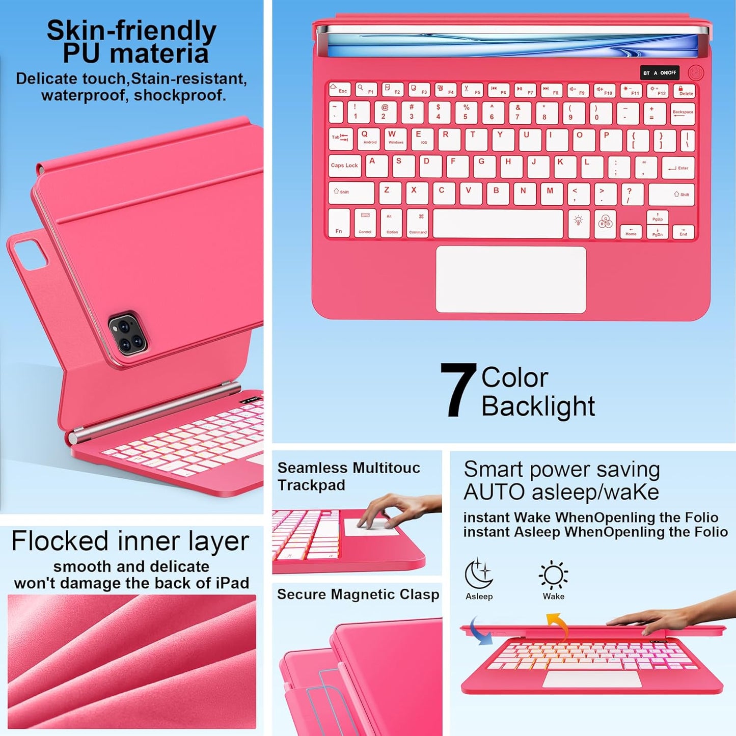 Keyboard Case for iPad Air 13 inch (M3 2025/M2, 2024),iPad Pro 12.9 inch (3/4/5/6th Gen),Magic-Style Magnetic – Floating Cantilever Stand – Backlit Keyboard Case with Multi-Touch Trackpad