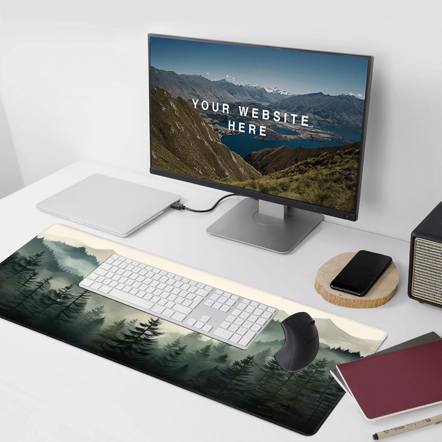 Misty Forest Large Mouse Pad,Gaming Keyboard Desk Pad,Extended Mouse Mat Non-Slip Rubber Base with Stitched Edges for Office Game Home XXL 35.4"x15.7"