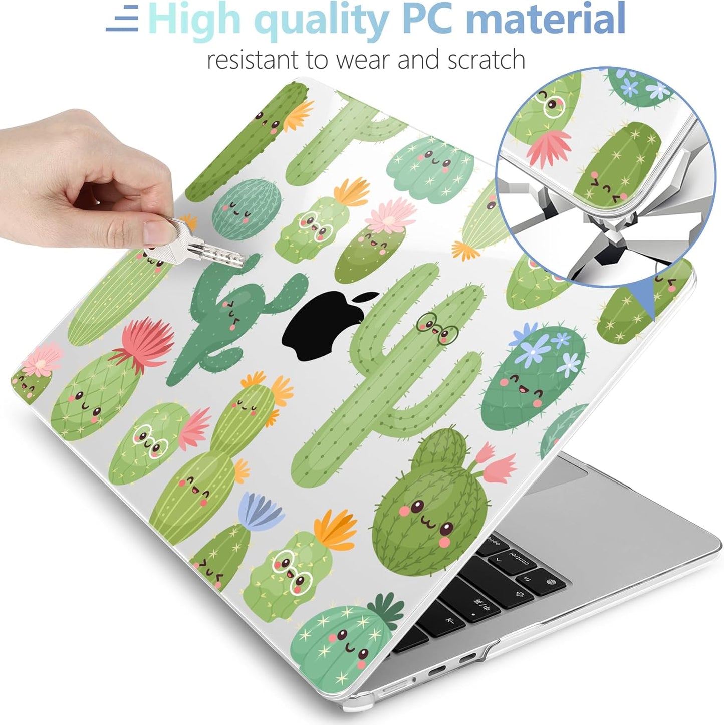 MEEgoodo Case for M4/M3/M2 MacBook Air 13.6 inch Case 2025 2024 2022, Fit Model A3240/A3113/A2681, Laptop Hard Shell with Keyboard Cover Compatible with MacBook Air 13 inch, Smiley Cactus