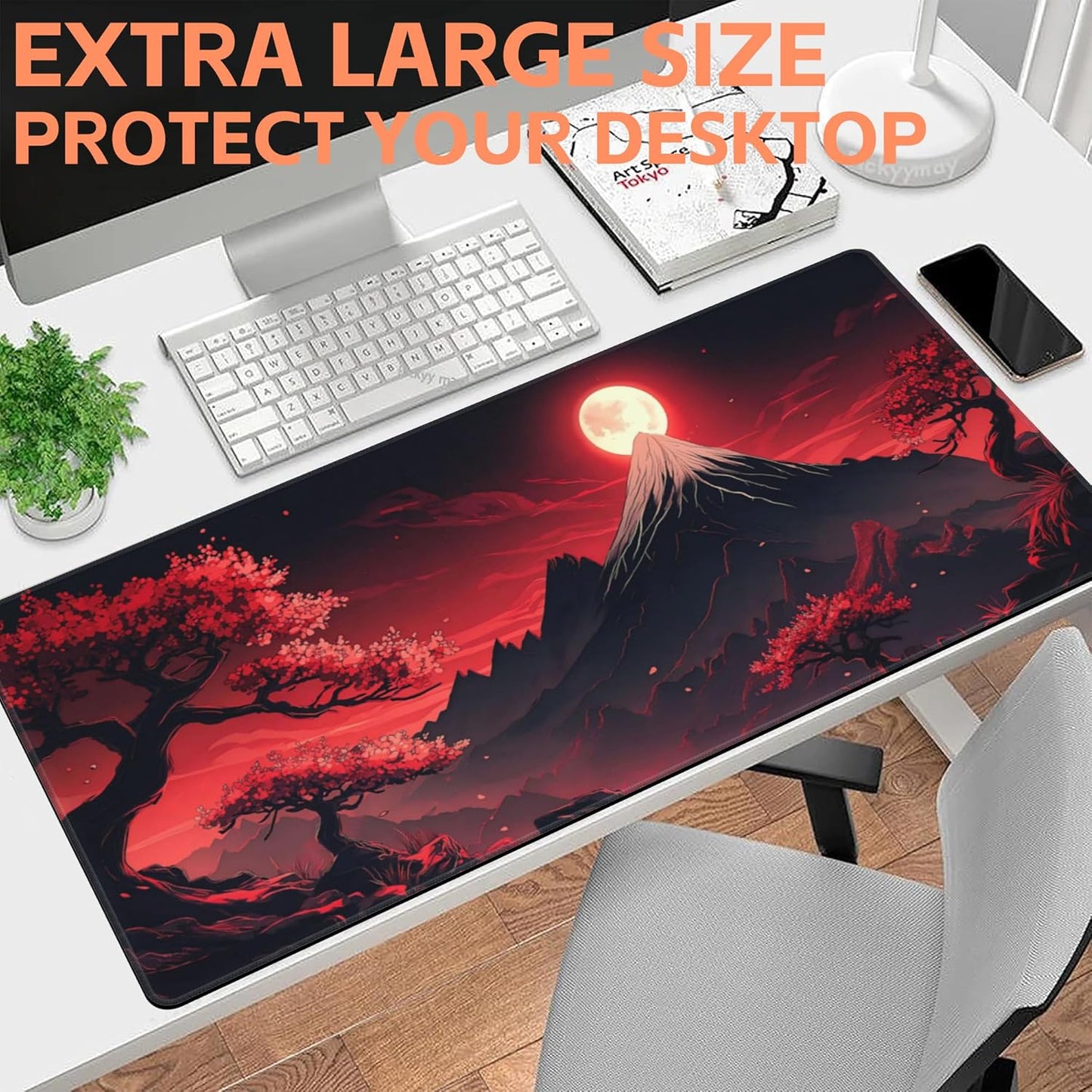 Mouse Pad Large Japanese Landscap Non-Slip Game Desk Mat with Stitched Edge Laptop Keyboard Desk Pad for Work Home Gaming (35.4 x 15.7 Inches)
