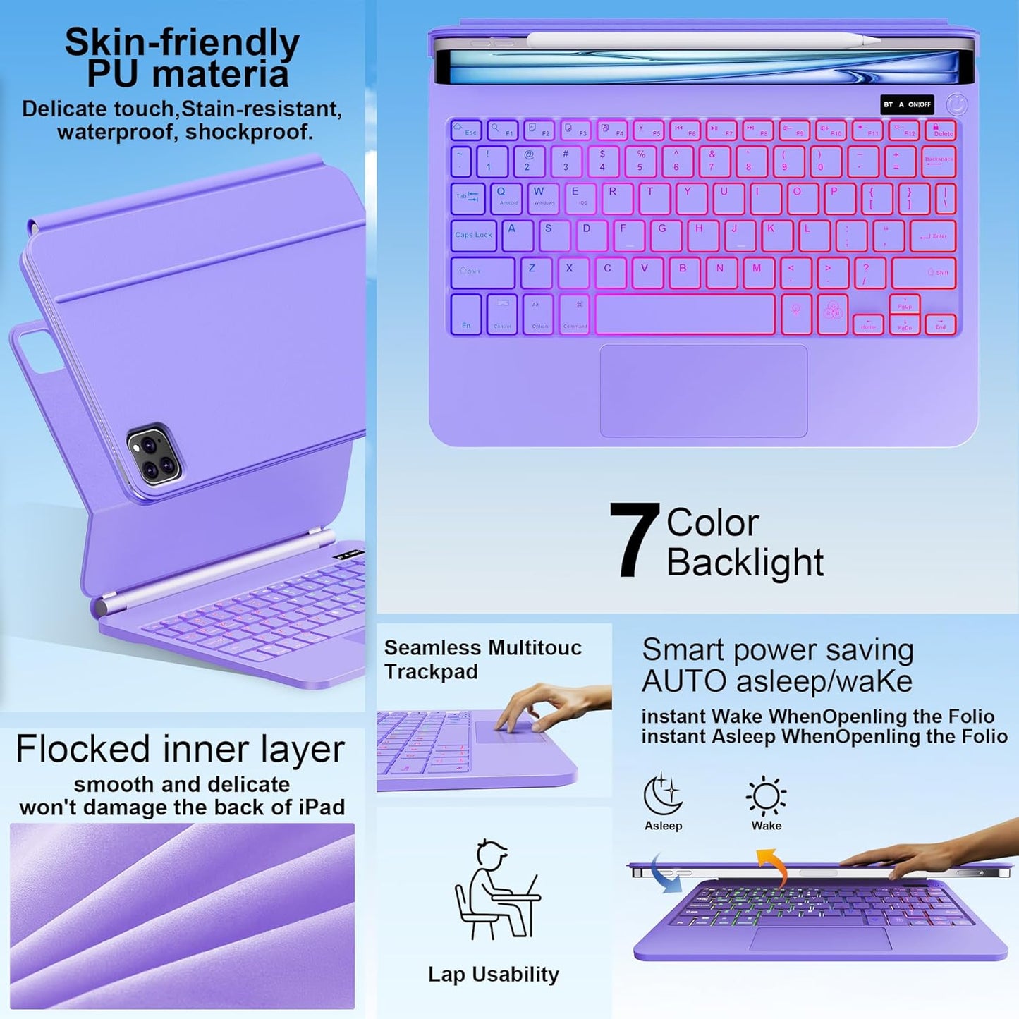 Keyboard Case for iPad Air 13 inch (M3 2025/M2, 2024),iPad Pro 12.9 inch (3/4/5/6th Gen),Magic-Style Magnetic – Floating Cantilever Stand – Backlit Keyboard Case with Multi-Touch Trackpad