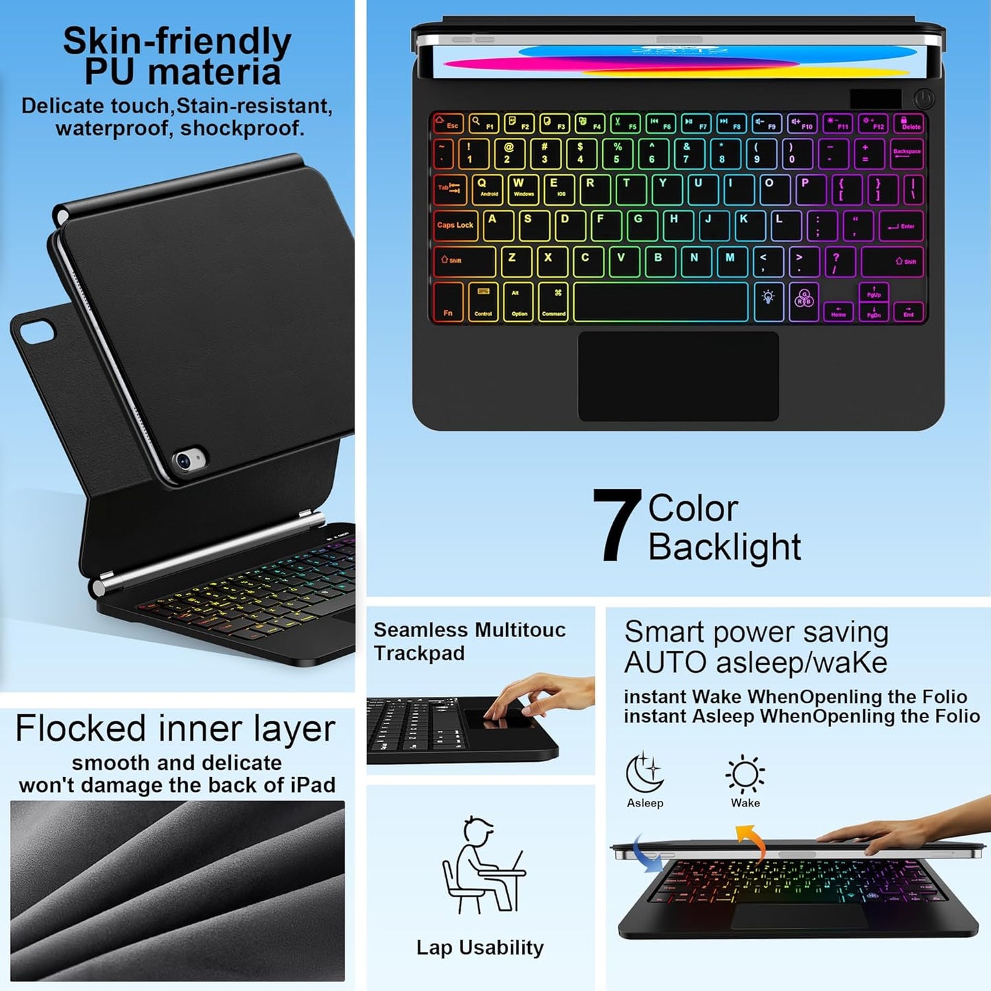 for iPad 11th (A16) & 10th Generation Case with Keyboard – Magic-Style Magnetic – Floating Cantilever Stand - Multi-Touch Trackpad Keyboard Case for iPad 11 inch 2025&10th Gen 10.9 inch (Cool Black)