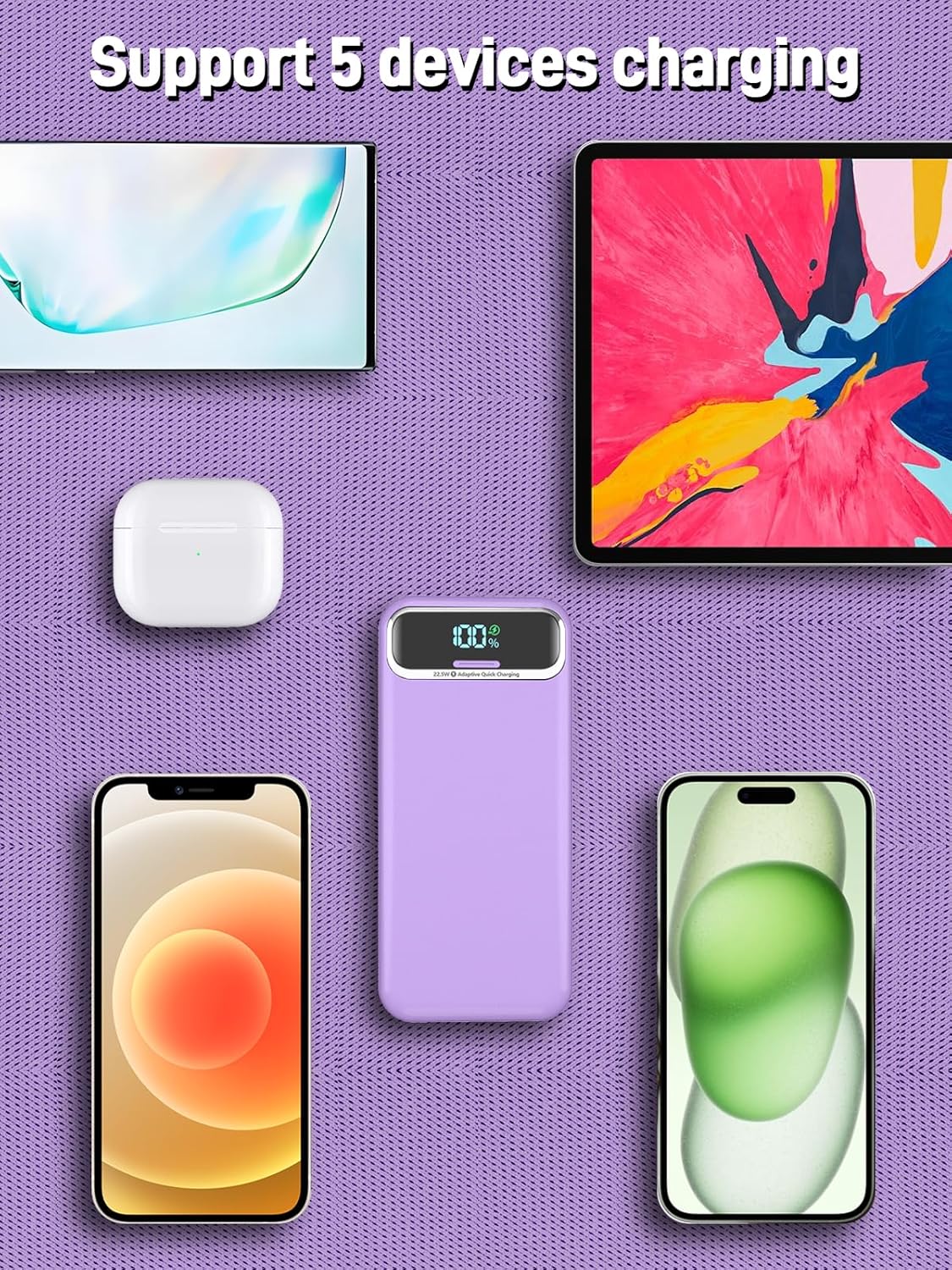 Portable Charger with Built in Cables and Wall Plug, Portable Charger 20000mAh 22.5W, Fast Charging Power Bank USB C,LED Display Battery Pack Compatible with All iPhone Series,Android etc