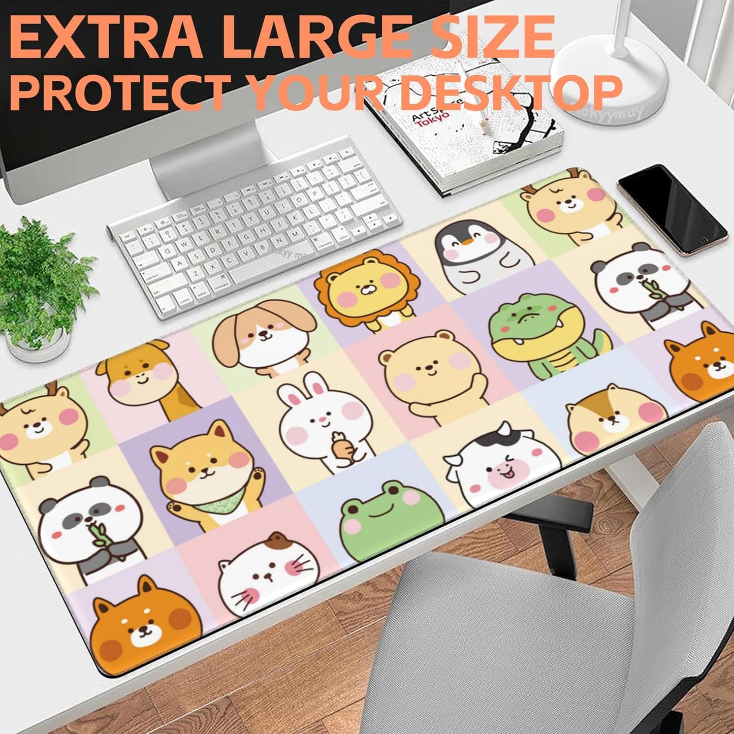 Mouse Pad Large Cute Animals Non-Slip Game Desk Mat with Stitched Edge Laptop Keyboard Desk Pad for Work Home Gaming (35.4 x 15.7 Inches)