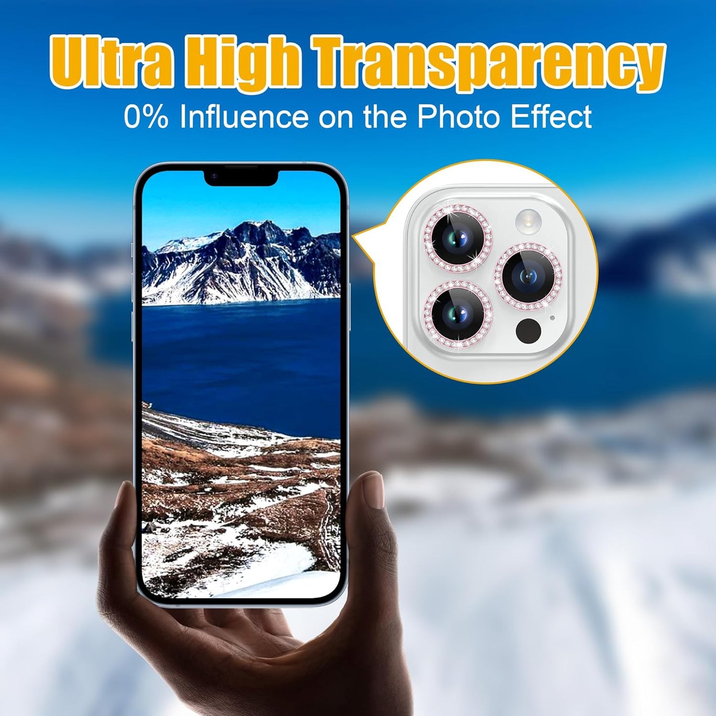 AGVEE 3+3 6 Pack for iPhone 14 Pro/Pro Max, Bling Diamond & Glitter Metal Ring 9H Tempered HD Glass Camera Protector, Bling-Gold