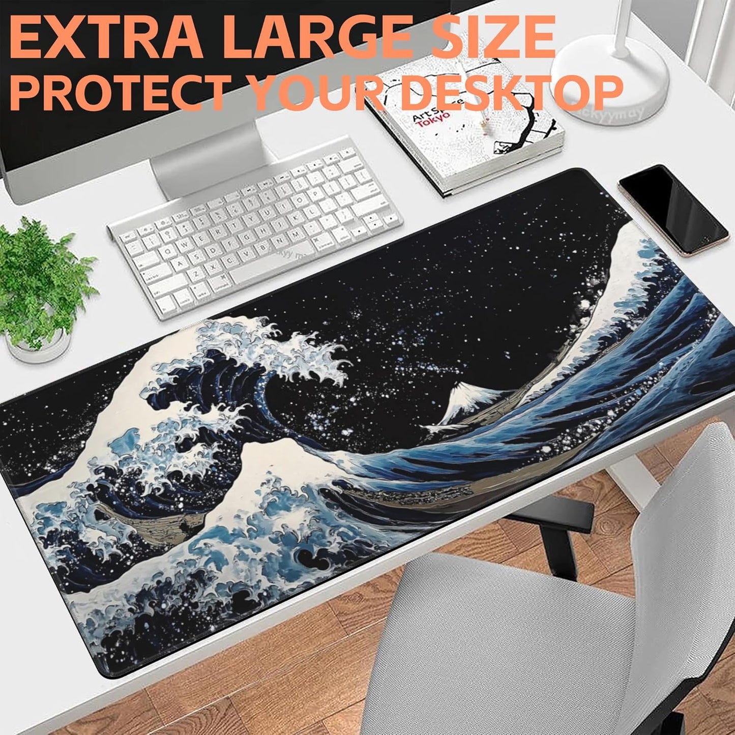 Mouse Pad Large Wave in The Night Sky Non-Slip Game Desk Mat with Stitched Edge Laptop Keyboard Desk Pad for Work Home Gaming (35.4 x 15.7 Inches)