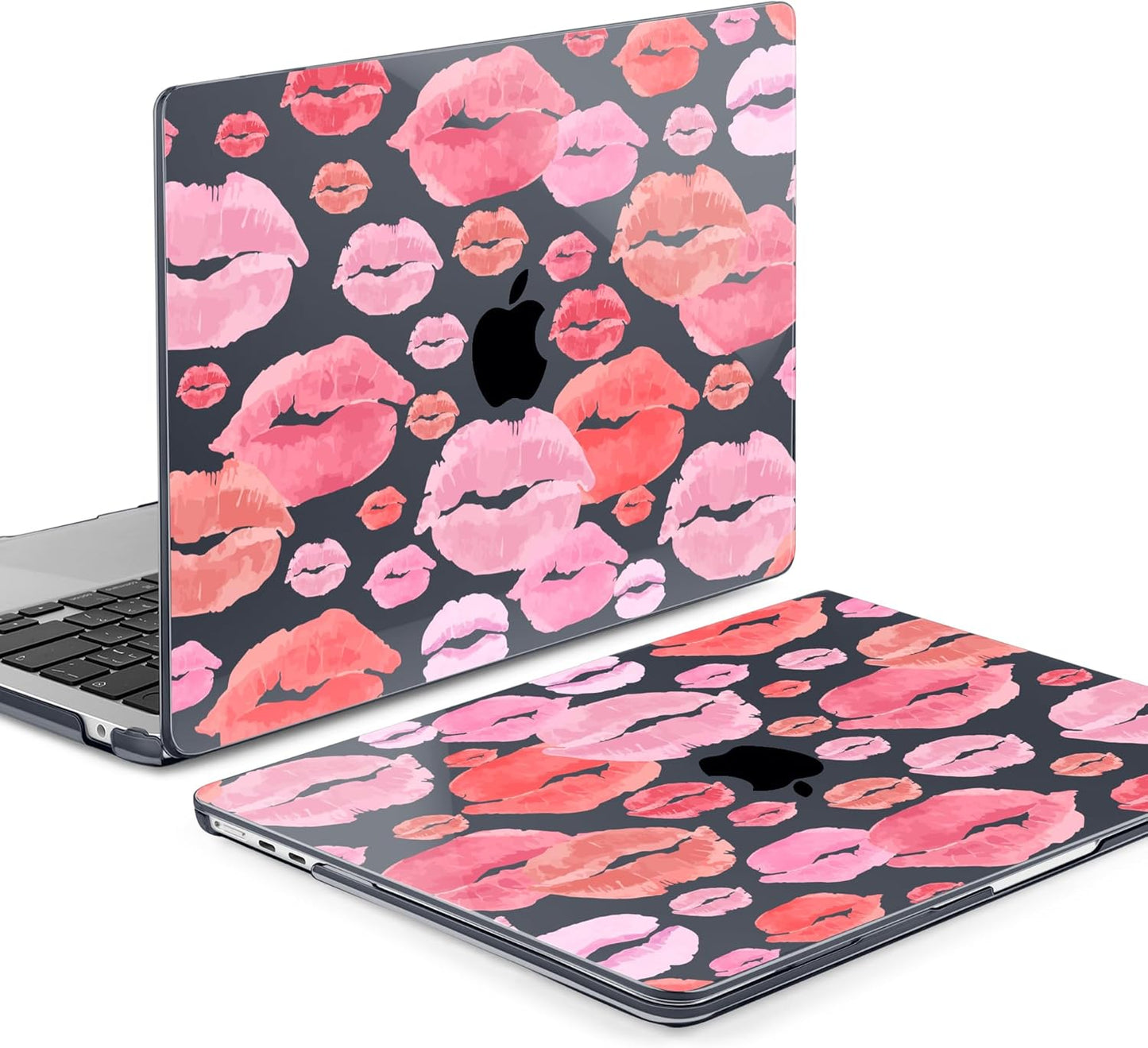 MEEgoodo Case for M4/M3/M2 MacBook Air 13.6 inch Case 2025 2024 2022, Fit Model A3240/A3113/A2681, Laptop Hard Shell with Keyboard Cover Compatible with MacBook Air 13 inch, Red & Pink Lips