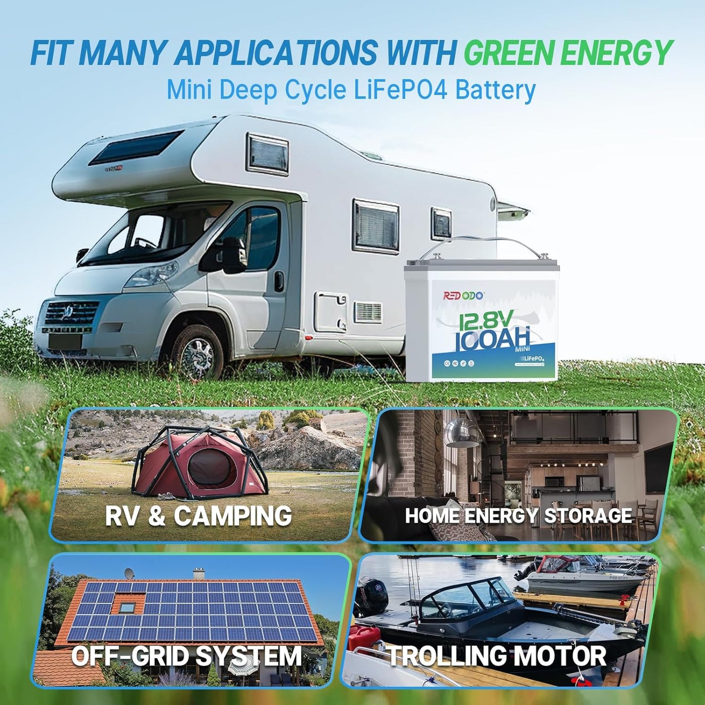 Redodo 12V 100Ah Mini LiFePO4 Battery, Lithium Battery with Upgraded 100A BMS, Up to 15000 Cycles, Install in any directions, Perfect for Solar Home Energy Storage, RV, Trolling Motor