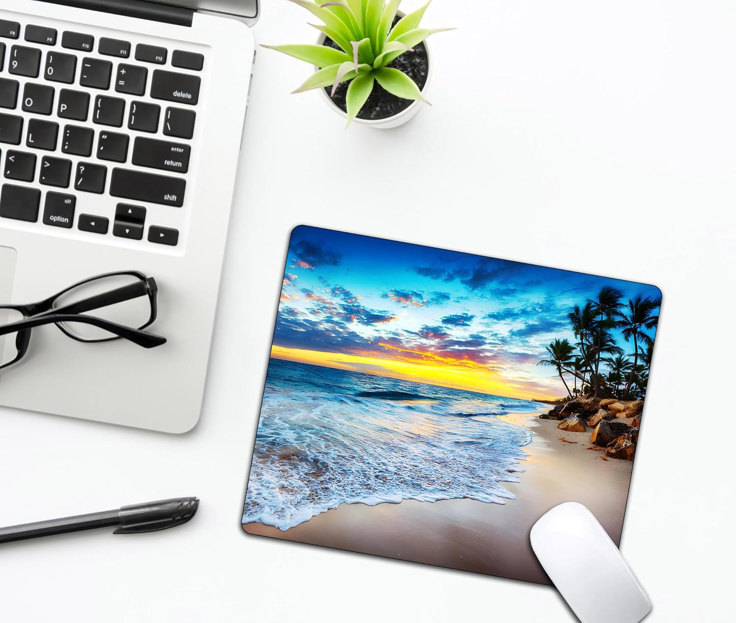 Sunset Beach Wave Mouse Pads for Desk, Portable Wireless Computer Mouse pad Small Design with Women, Non-Slip Rubber Base Laptop Mousepad 9.5" x 7.9" Smooth Surface for Office & Travel