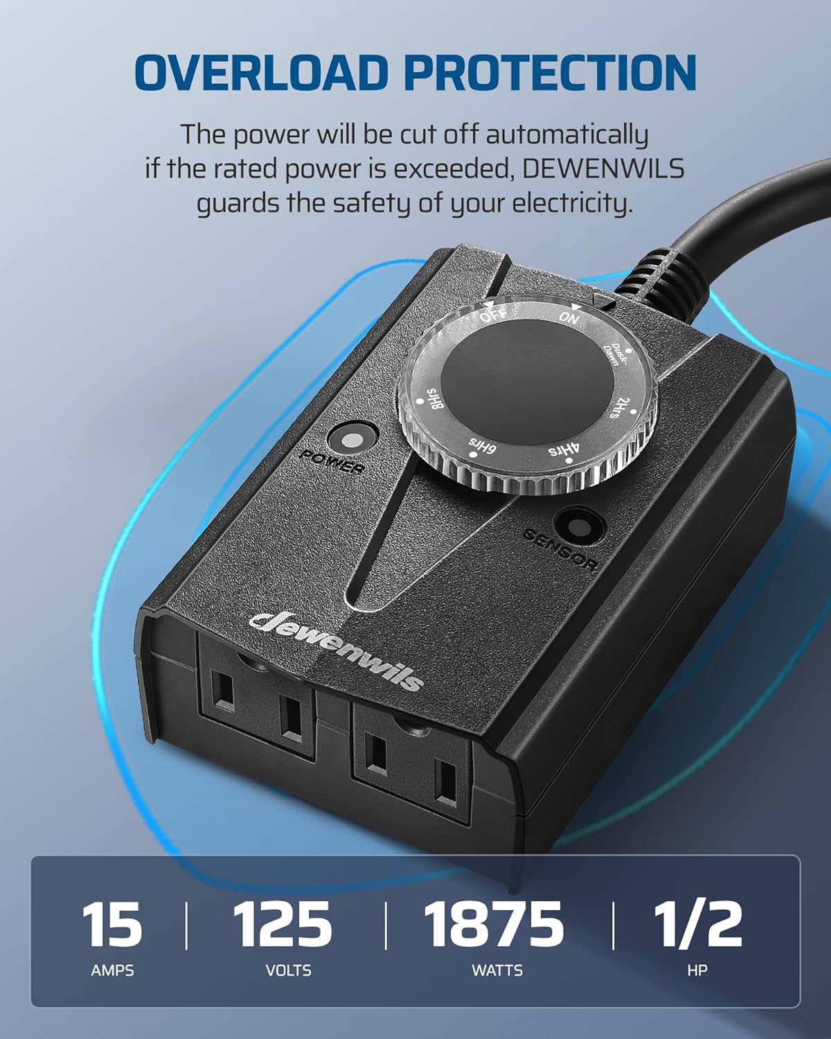 DEWENWILS Outdoor Light Timer Waterproof, Plug in Timer Switch, Electrical Outlets for Decoration Lights, String Lights, 15A 1/2HP UL Listed