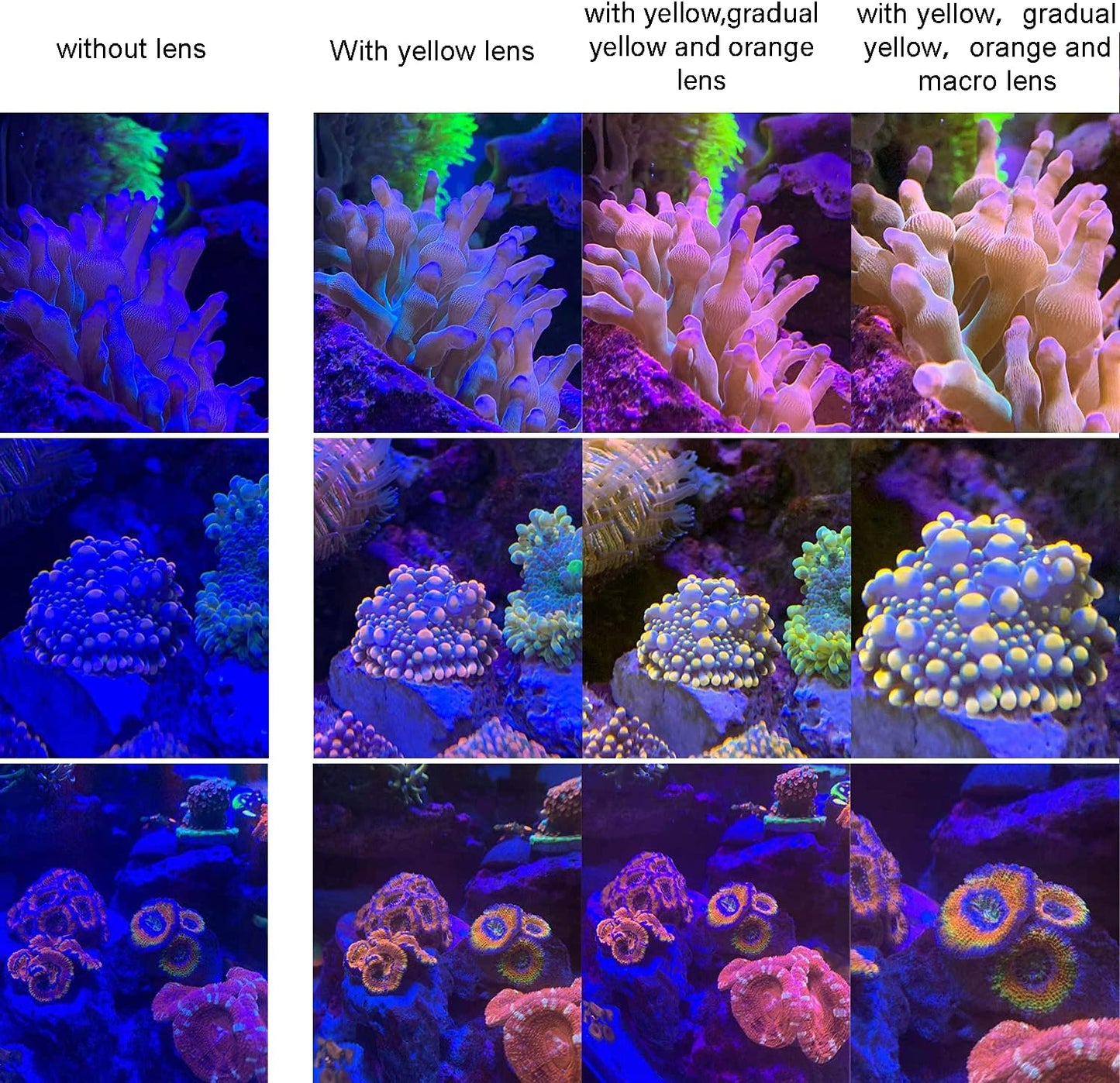 Reef Coral Lens for Phone, Smartphone Camera Reef Lens,11 Kits in a Whole Coral Reef Filter Lens Set,1 Dust Case 2 Clips 8 Lenses Yellow,Orange,Gradual Yellow Orange Pink,Star6,CPL,Macro