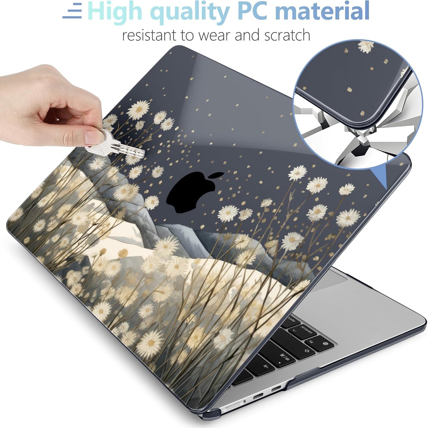 MEEgoodo Case for M4/M3/M2 MacBook Air 13.6 inch Case 2025 2024 2022, Fit Model A3240/A3113/A2681, Laptop Hard Shell with Keyboard Cover Compatible with MacBook Air 13 inch, Starry Wildflowers