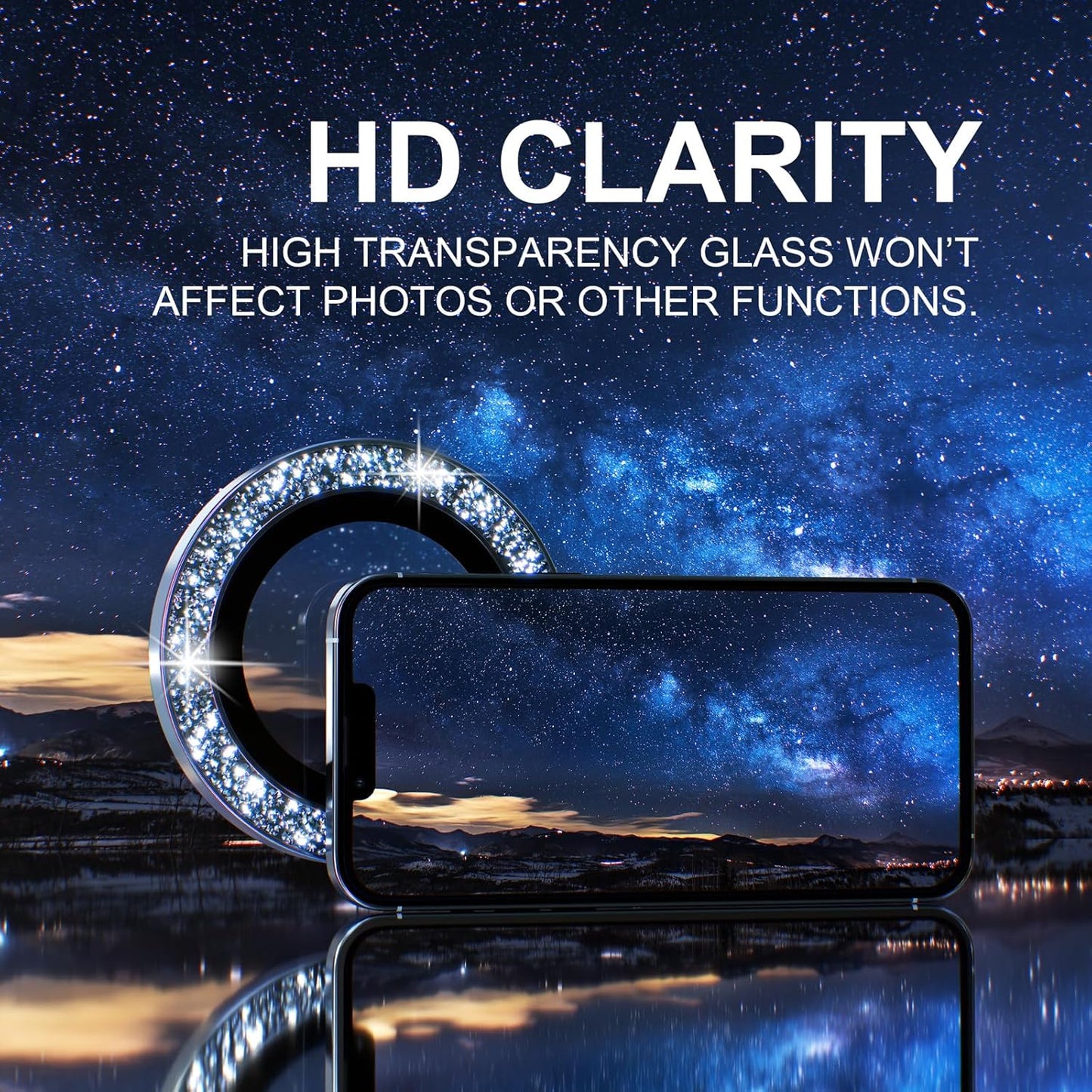 Choiche [3+1 for iPhone 13 Pro/iPhone 13 Pro Max Camera Lens Protector Bling, 9H Tempered Glass Camera Cover Screen Protector Metal Ring Decoration Accessories (Glitter-Silver)