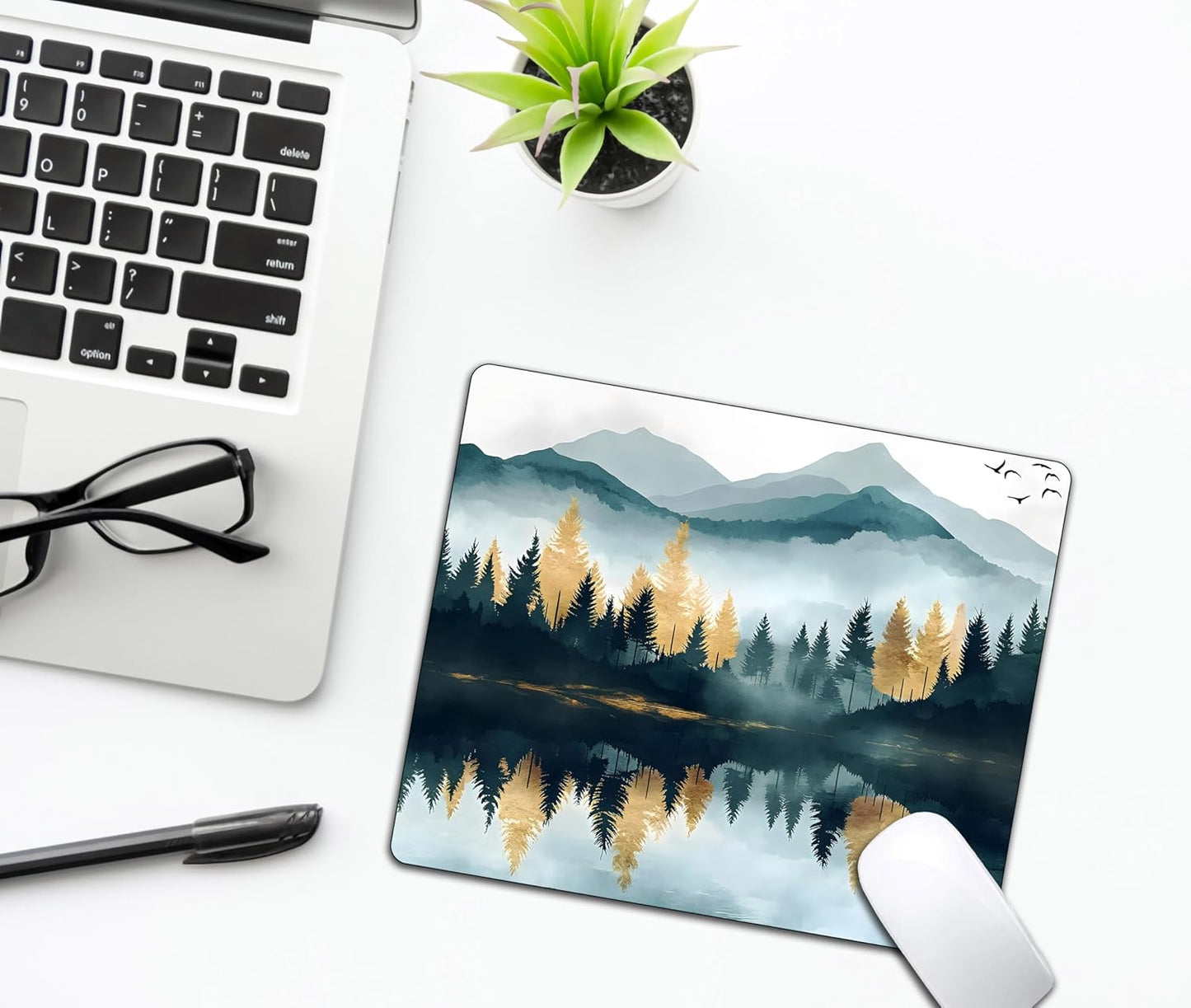 Aesthetics Misty Forest Mountain Mouse Pads for Desk, Portable Wireless Computer Mouse pad Small Design with Women, Non-Slip Rubber Base Laptop Mousepad 9.5" x 7.9" Smooth Surface for Office & Travel