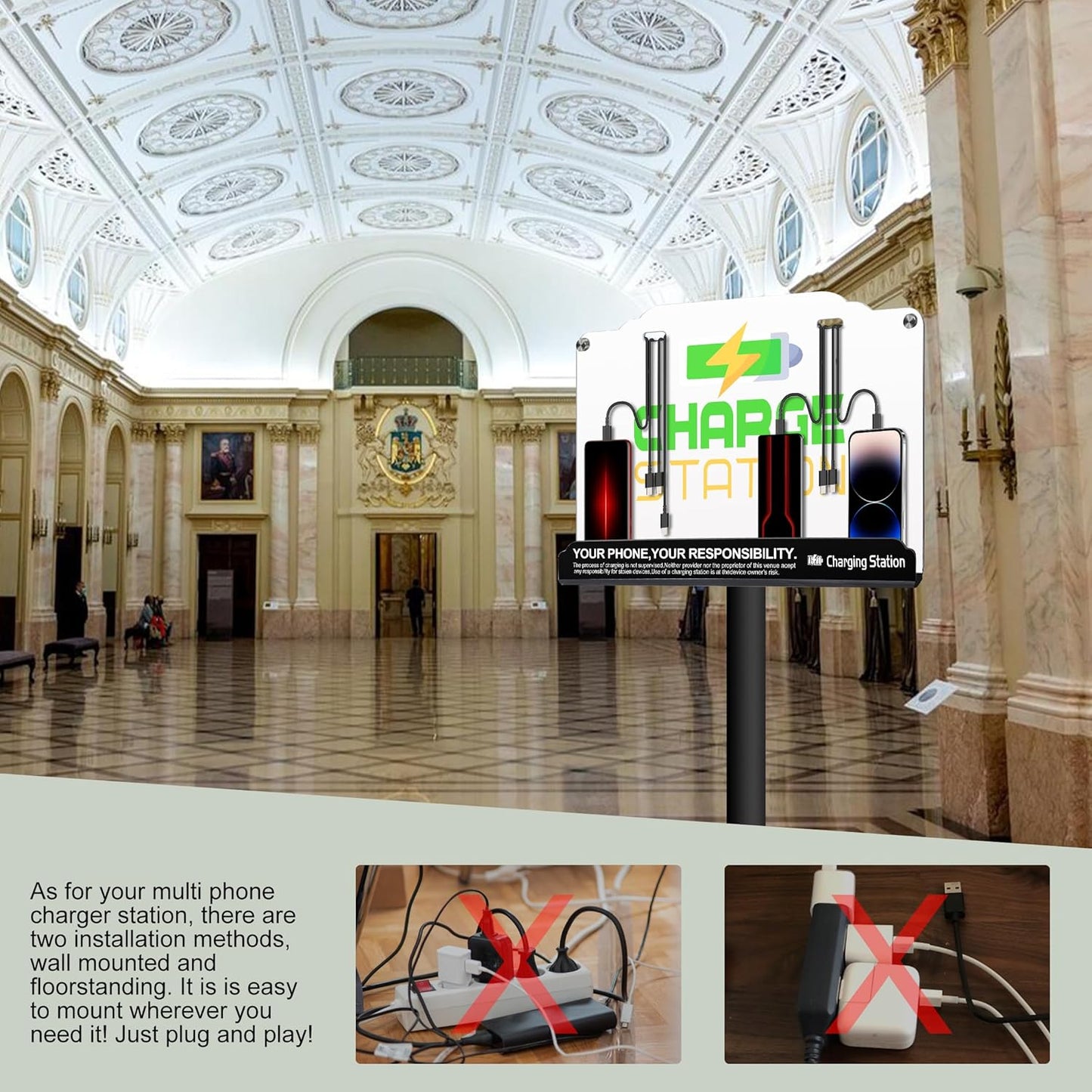 Wall Mount Charging Station with 8 Ports Phone Charger with Type-C,Android Port | Applicable for Applicable Airport Hospitals Banks Hotel and Public Places (White)