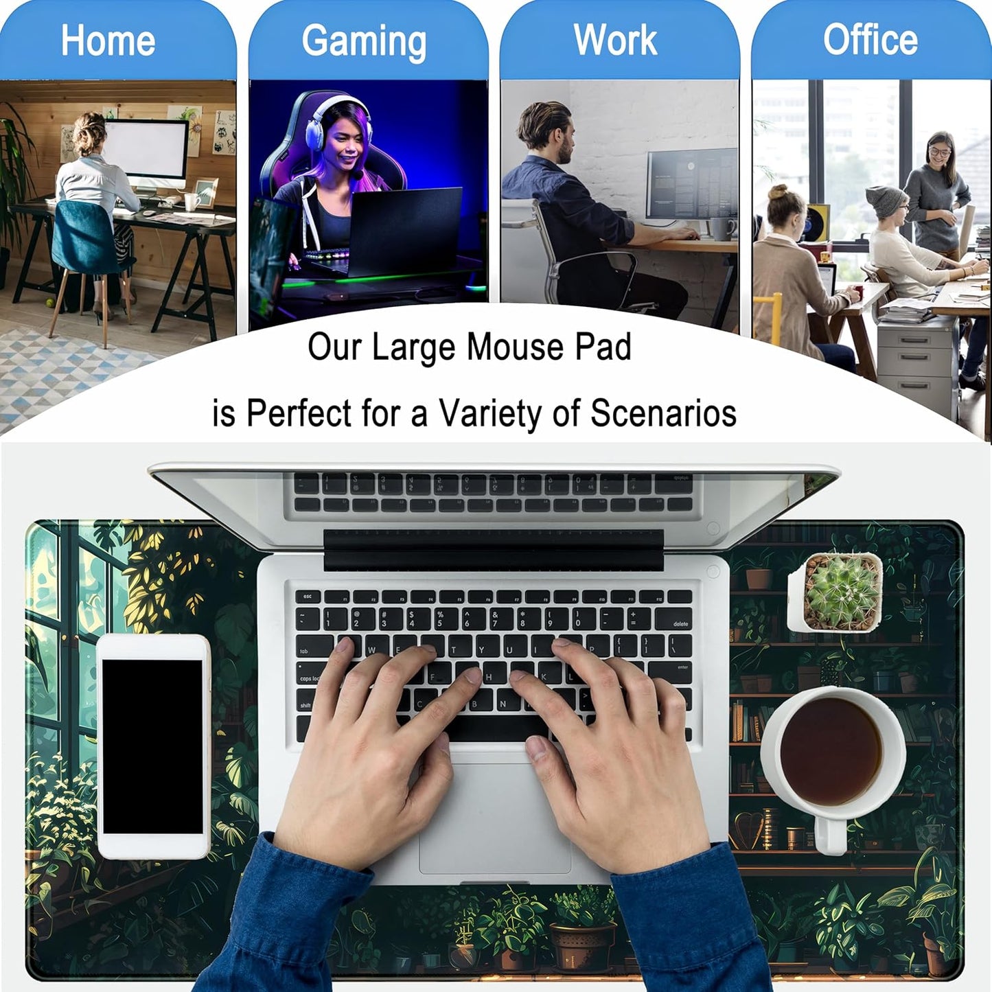 Green Plant Desk Pad Gaming Pad Extra Large Desk Mats Full Desk Mouse Pad XXL, Desktop Mat Computer Laptop Keyboard Pads, Office Home Decor Table Pad Cute Desk Accessories 31.5" x 15.7"