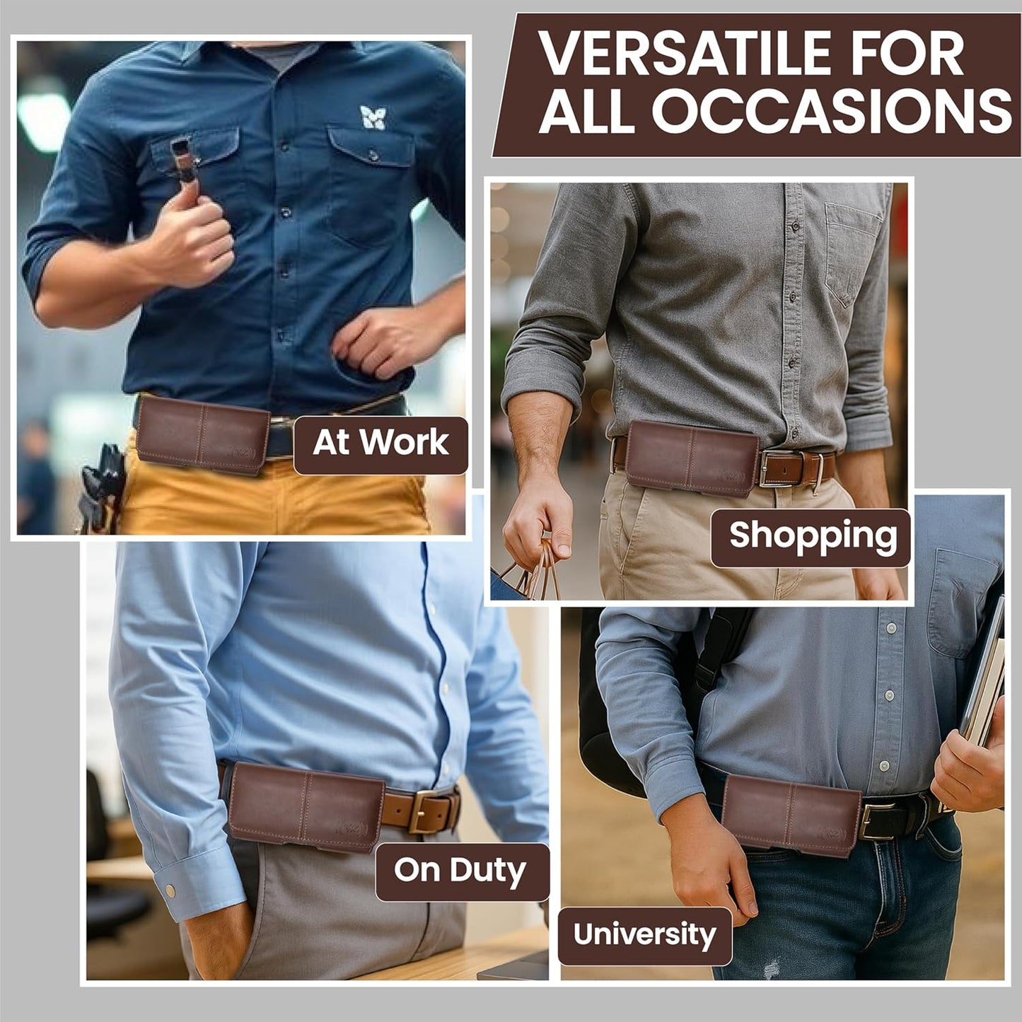 Leather Phone Holster for Men, Horizontal Cell Phone Case, Fits iPhone 17/17 Pro 16/16 Pro 16e 15/15 Pro 14/14 Pro 13/13 Pro 12/12 Pro 11 XR, Belt Clip Phone Pouch Holder, Brown Medium.