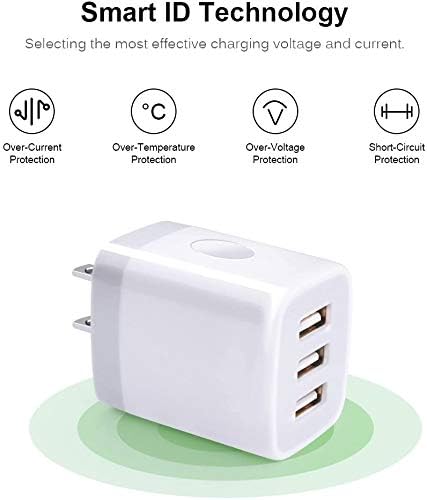 USB Charger Cubes, Wall Charger Adapter,Sicodo 3Pack Universal Travel 3.1A 3 Muti Port Plug Charging Block Compatible with iPhone 16,15,14,13,12,SE 2020,11,X,Plus,Samsung GalaxyS24,S23,S22,S21 Plus,LG