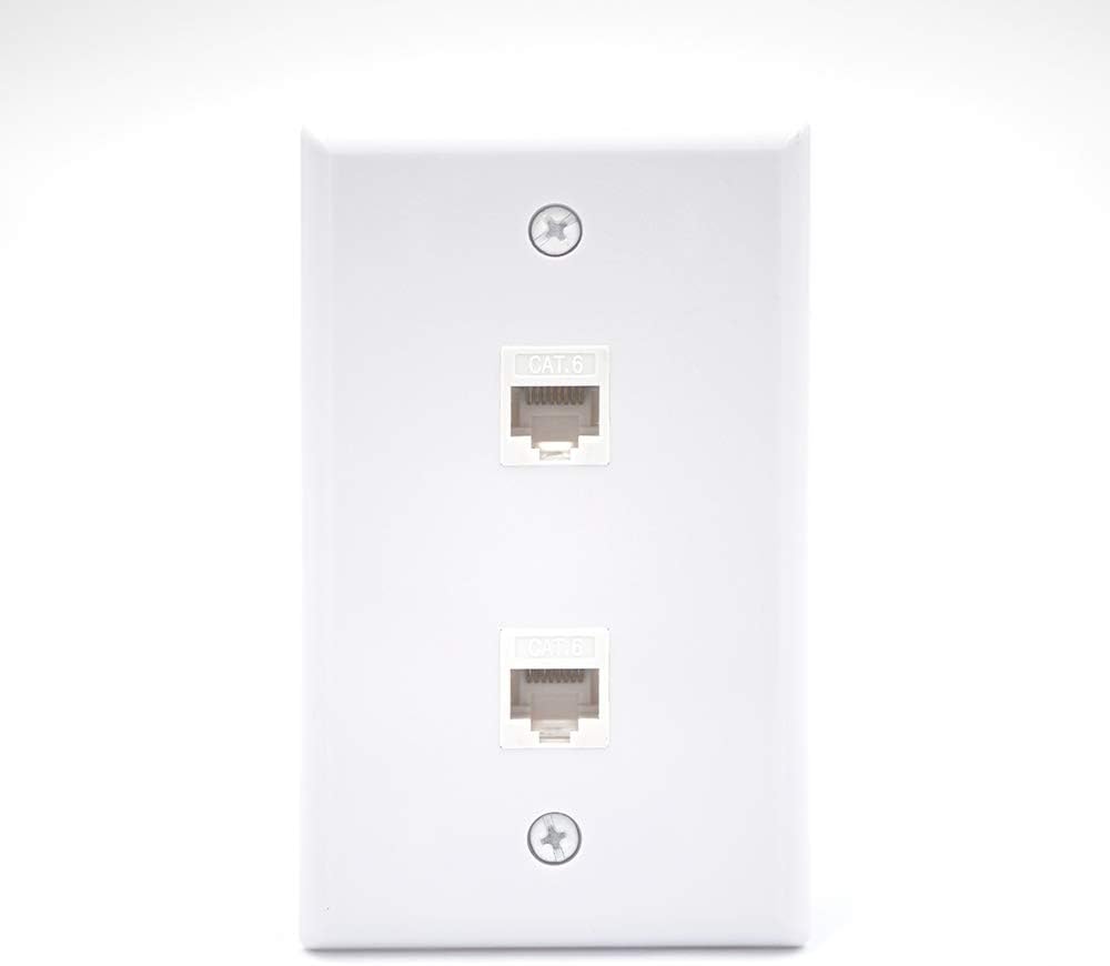 VCE 2-Port Ethernet Wall Plate (UL-Listed), CAT6 Wall Plate and Jack, RJ45 Keystone Wall Outlet with Single Gang Low Voltage Mounting Bracket, White 2-Pack