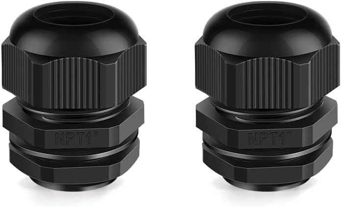 Cable Gland 2 Pack 1" NPT Waterproof Adjustable Connector Strain Relief Cord Connectors Joints Nylon with Gaskets…