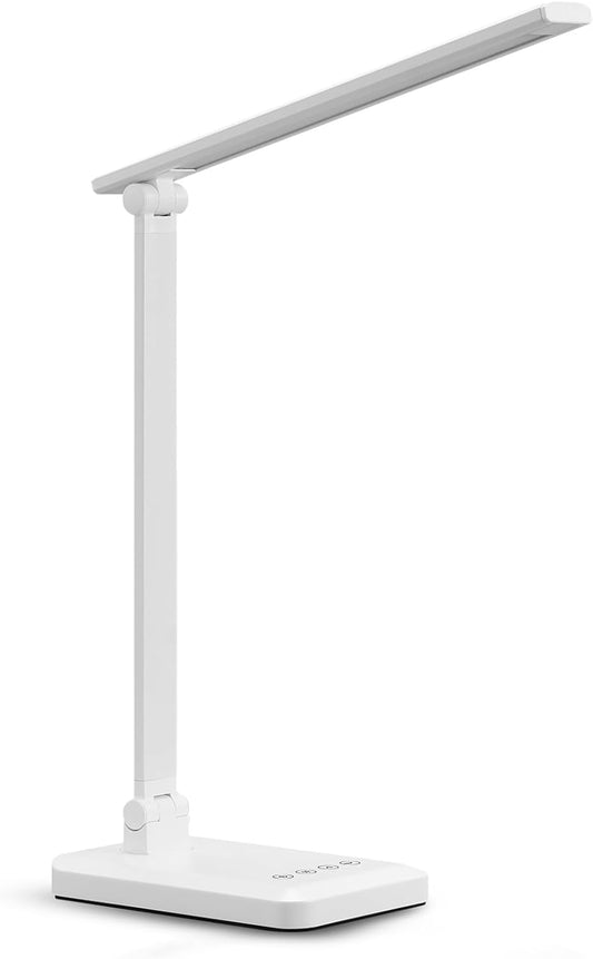 LED Desk Lamp with USB Charging Port Whole White for Home Office Essentials Table Lamp with Eye-Caring 4 Color Temperature Touch Control Stepless Dimming Desk Light for College Dorm