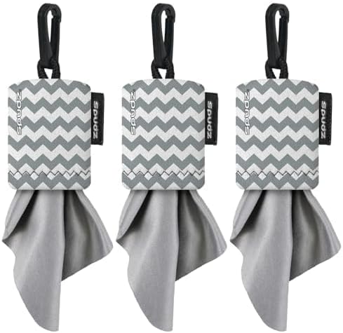 SPUDZ Classic Microfiber Lens Cleaner – Clip-On Pouch, Washable – for Binoculars, Scopes, Glasses, Screens | Gray Chevron, 6 x 6 Inch (3-Pack)