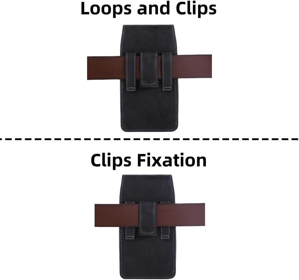 Universal Phone Holster Phone Pouch Case Belt Clip Belt Loops Card Slot Faux Leather for Man iPhone 17/16/15pro max,16/15Plus,Samsung S25 24 S23 S22 Ultra (Black&Yellow, XL(6.6"x3.4"x0.8"))