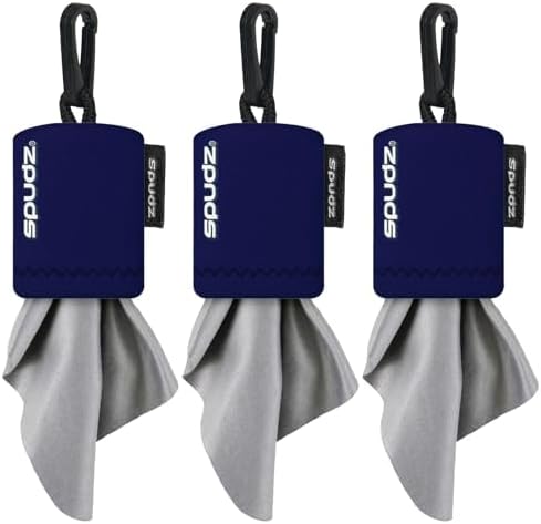 SPUDZ Classic Microfiber Lens Cleaner – Clip-On Pouch, Washable – for Binoculars, Scopes, Glasses, Screens | Navy Blue, 6 x 6 Inch (3-Pack)