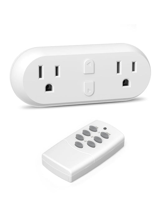 HBN Wireless Remote Control Outlet with 2 Individual Switch Control, Compact Design Sockets Plug Up to 100ft Remote Range, Battery Included, 15A/1875W, ETL Certified