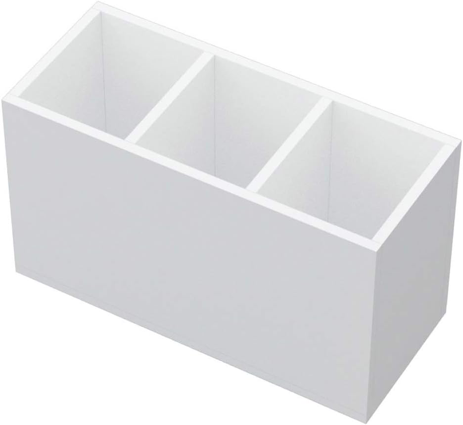 NIUBEE Acrylic Pen Holder 3 Compartments, White Pencil Organizer Cup for Countertop Desk Accessory Storage