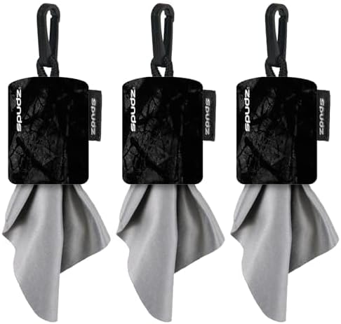 SPUDZ Classic Microfiber Lens Cleaner – Clip-On Pouch, Washable – for Binoculars, Scopes, Glasses, Screens | Stealth Shadow, 6 x 6 Inch (3-Pack)