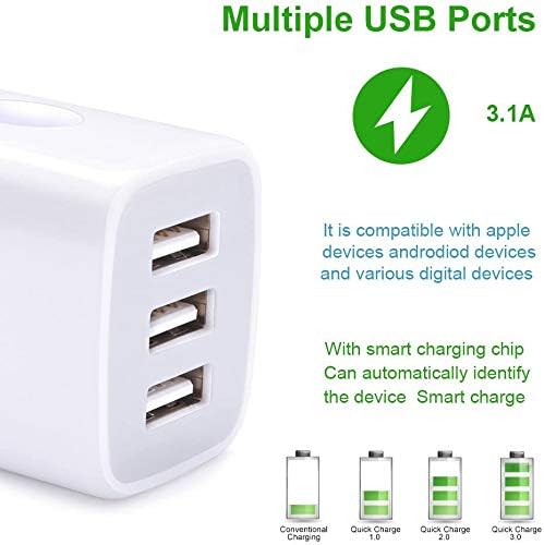 USB Charger Cubes, Wall Charger Adapter,Sicodo 3Pack Universal Travel 3.1A 3 Muti Port Plug Charging Block Compatible with iPhone 16,15,14,13,12,SE 2020,11,X,Plus,Samsung GalaxyS24,S23,S22,S21 Plus,LG