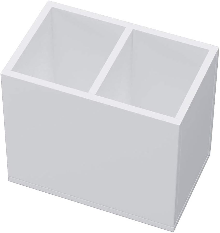 NIUBEE Acrylic Pen Holder 2 Compartments, White Pencil Organizer Cup for Countertop Desk Accessory Storage
