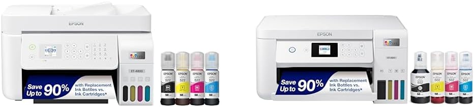 Epson EcoTank ET-4800 Wireless All-in-One Cartridge-Free Supertank Printer with Scanner & EcoTank ET-2850 Wireless Color All-in-One Cartridge-Free Supertank Printer with Scan