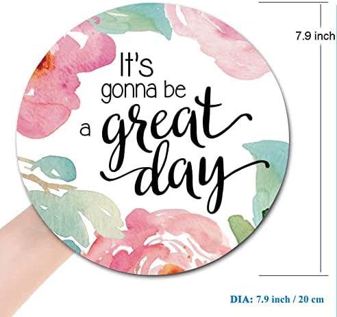 Mouse Pad, Inspirational Quote Floral Mouse Pad, Quote Great Day Mouse Pad, Washable Round Mousepads with Lycra Cloth, Non-Slip Rubber Base Computer Mouse Pads for Wireless Mouse