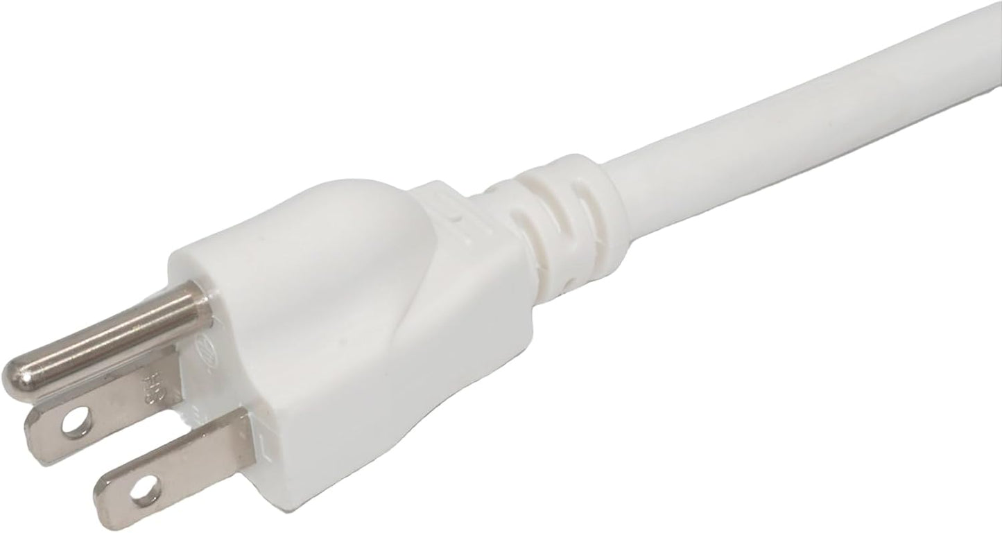 2 Way Power Splitter, 3 Prong 1 to 2 Extension Cord Splitter, 1.4' Short Extension Cord Indoor Cable Strip Outlet Saver, SJT 16AWG for Halloween Lights, Christmas Decorations, Computer, White, 1.4FT