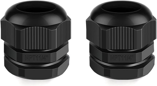Cable Gland 2 Pack 1 1/4" NPT Waterproof Adjustable Connector Strain Relief Cord Connectors Joints Nylon with Gaskets…