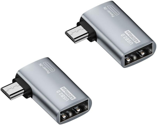 Powered Left Angle USB 2.0 Micro Male to USB Female Host OTG Adapter for Samsung, Firestick，PS Classic，SNES Mini,NES/SNES Classic,Chromecast and More Smartphone or Tablet (2 Pack)