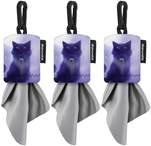 SPUDZ Classic Microfiber Lens Cleaner – Clip-On Pouch, Washable – for Binoculars, Scopes, Glasses, Screens | Cat, 6 x 6 Inch (3-Pack)