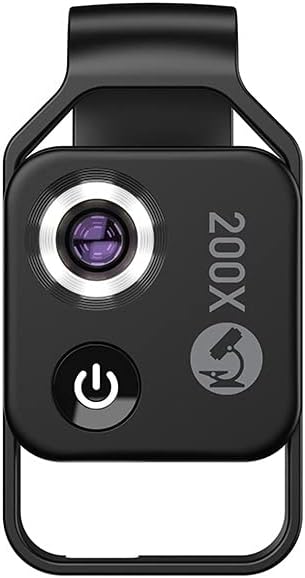 200X Magnification Microscope Lens withCPL Mobile LED Light Micro Pocket Macro Lenses for iPhone Samsung All Smartphones (Black with CPL)