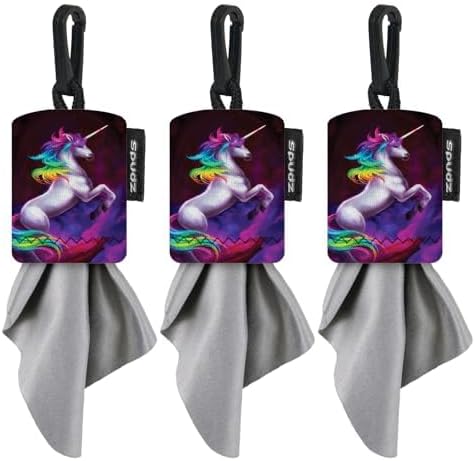 SPUDZ Classic Microfiber Lens Cleaner – Clip-On Pouch, Washable – for Binoculars, Scopes, Glasses, Screens | Vibrant Unicorn, 6 x 6 Inch (3-Pack)