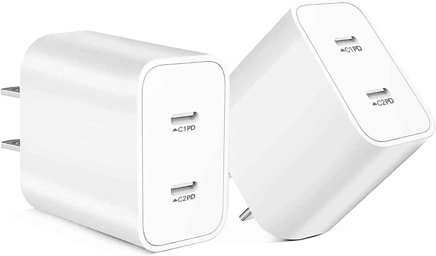 Type c Charging Block Fast Charger, 2Pack PD Dual Port Fast USB C Charger Block, USB C Charging Plug Power Adapter Compatible with iPhone 15/15 Plus/15 Pro Max/14/13/12/11/XS/XR/X and More
