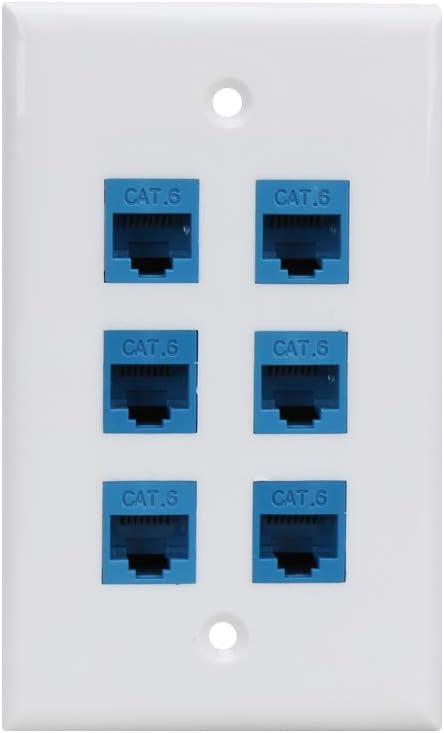 Cat 6 Ethernet Wall Plate 6 Port,Ethernet Wall Plate Female-Female Removable Compatible with Cat7/6/6e/5/5e Ethernet Devices -Blue