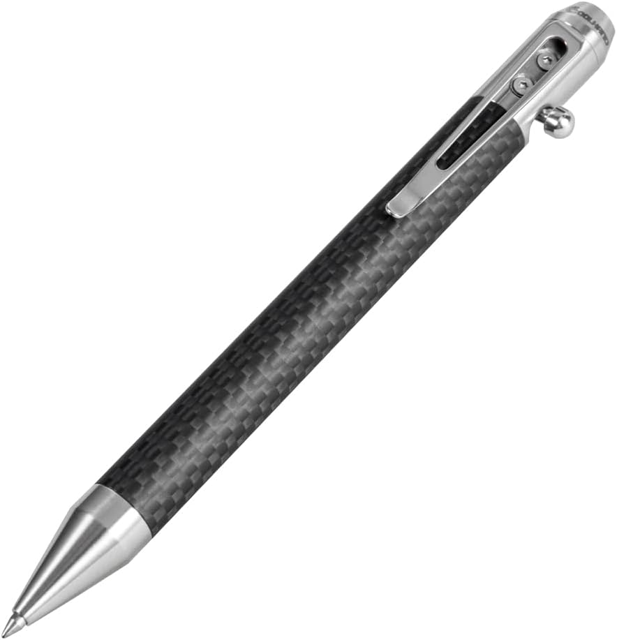 Cool Hand 4.5'' Carbon Fiber Bolt Action Pen with Retractable Stylus Tip for Any Touch Screen, Compact Size, Skelton Out Deep Pocket Clip (5.7''Carbon Fiber Silver)