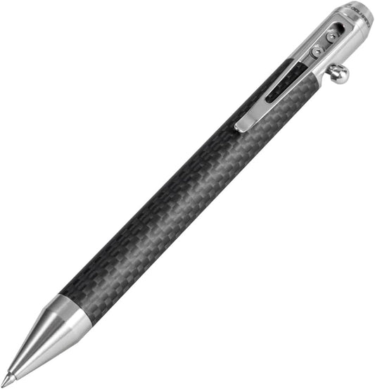 Cool Hand 4.5'' Carbon Fiber Bolt Action Pen with Retractable Stylus Tip for Any Touch Screen, Compact Size, Skelton Out Deep Pocket Clip (5.7''Carbon Fiber Silver)
