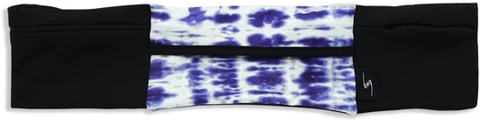 3 Pocket Adjustable Running Belt Waist Pack, Fanny Pack For Working Out With Sweat Resistant Backing, Holds All iPhone Models (Tie Dye/Blue, Small/Medium)