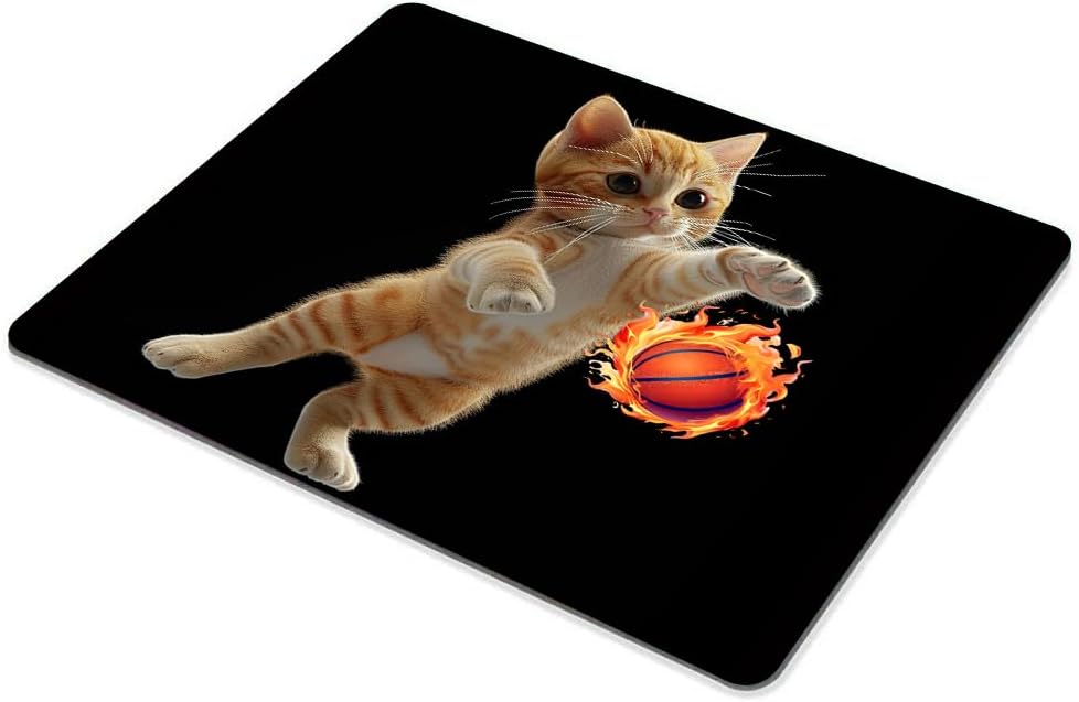 Square Mouse Pad Playful Orange Kitten Basketball on Fire-1,Gaming Mouse Pads for Desk,Soft Computer Waterproof Non-Slip Mouse Mat