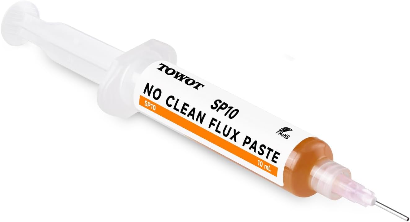 TOWOT No-Clean Solder Paste,Soldering Flux for Electronics, 10 ml, Pneumatic Dispenser with Plunger & Dispensing Tip