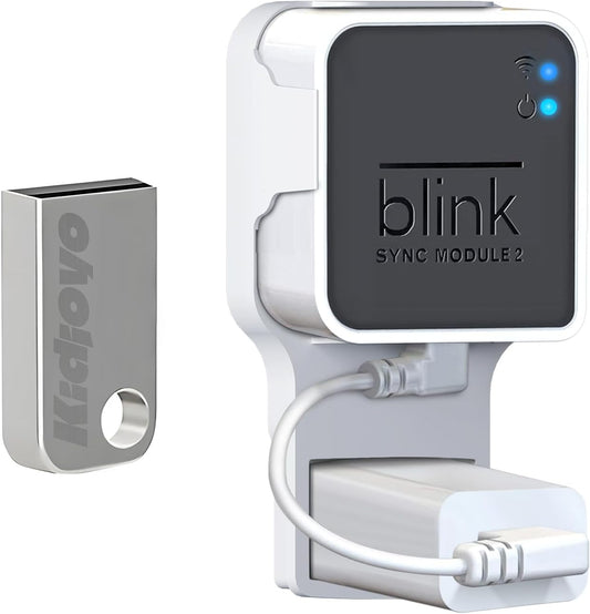 256GB USB Flash Drive & Outlet Wall Mount for Blink Sync Module 2 with Short Cable - Save Space - No Messy Wires - Easy Move Mount Bracket Holder for Blink Outdoor Indoor Security Camera (1 Pack)