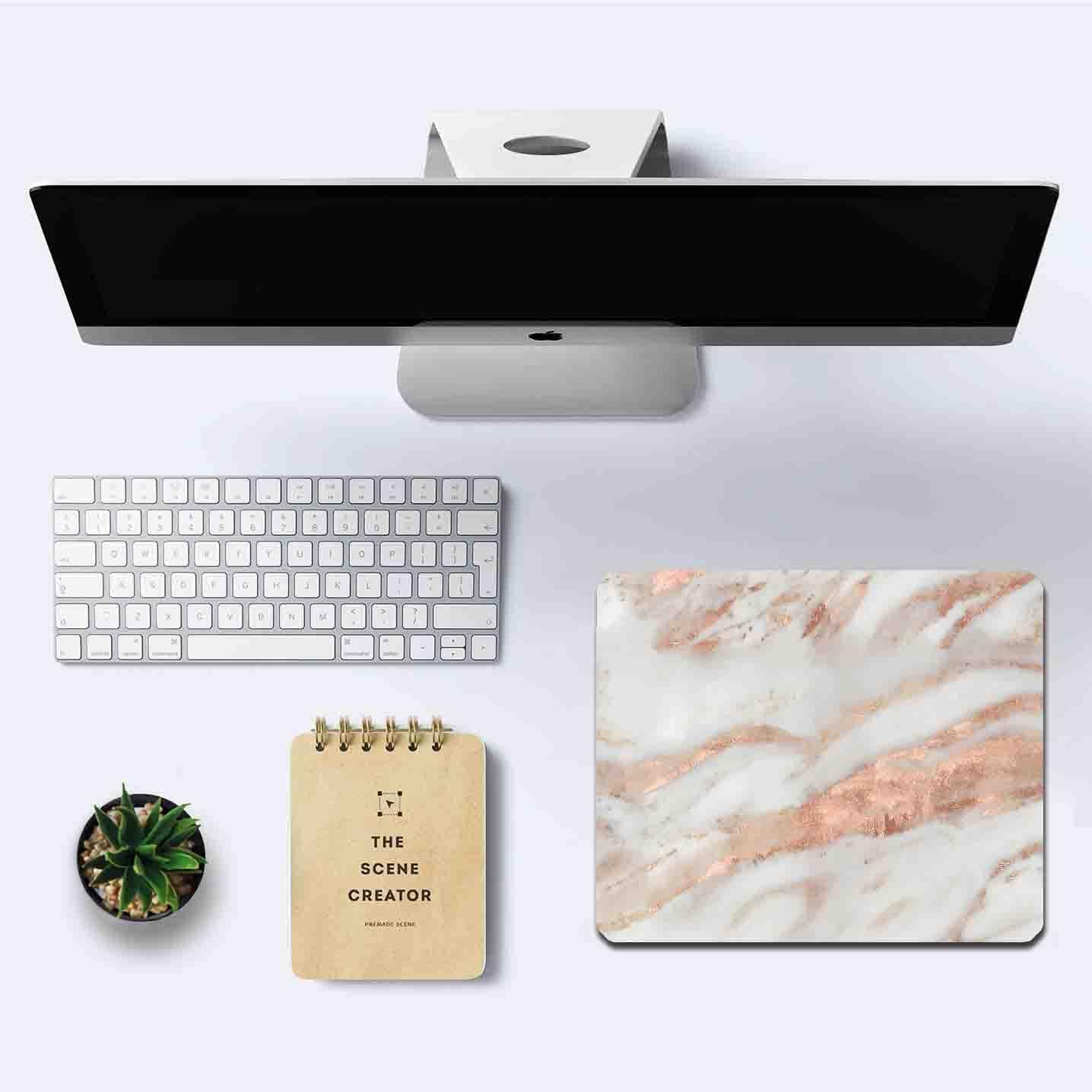 IMAYONDIA Mouse Pad, White and Rose Gold Marble Mouse Pad, Non-Slip Rubber Base Mousepad, Women Girly Computer Small Mouse Mat for Work Office Home, 9.5 x 7.9 Inch- Abstract Metallic Luxury Texture